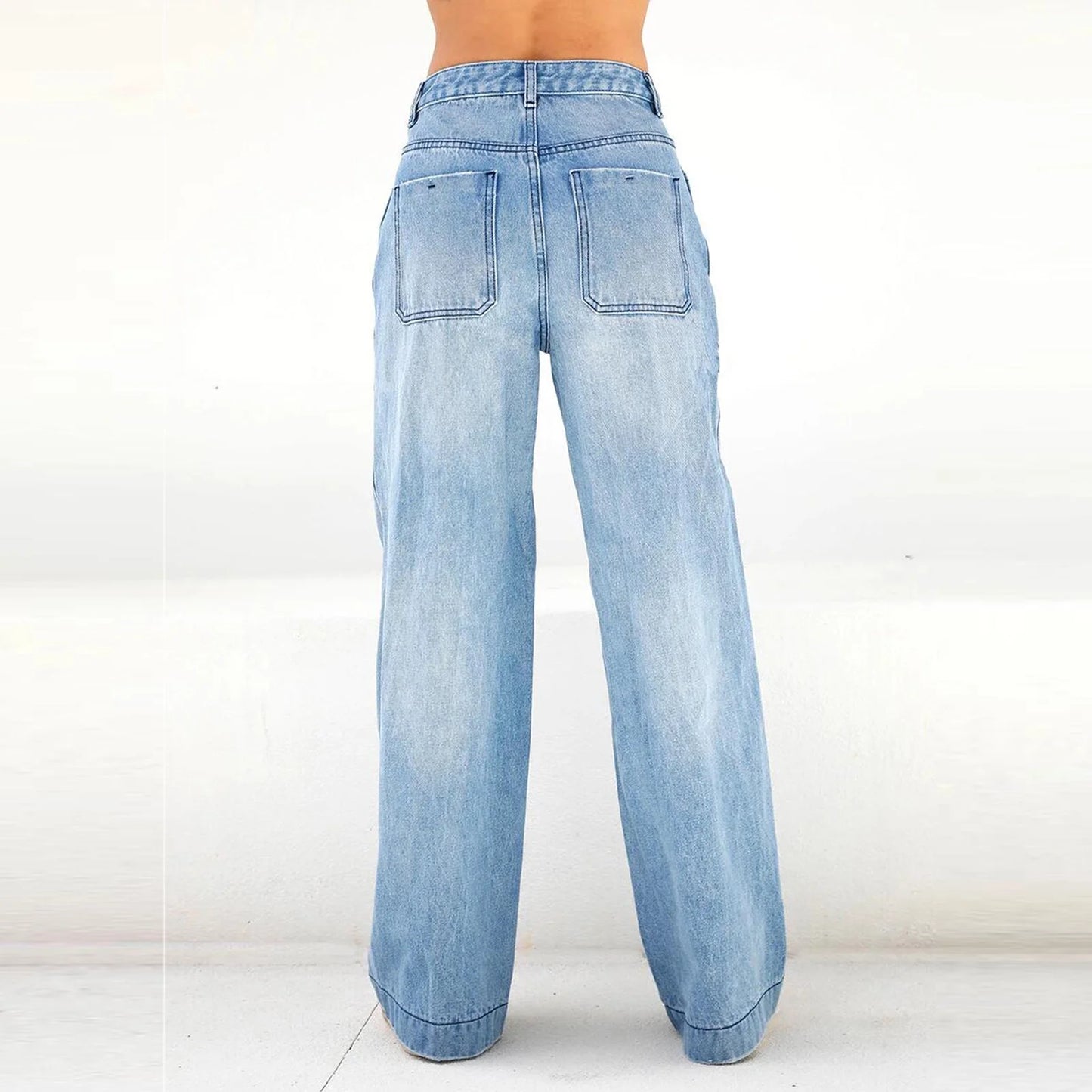 Women'S Fashion Jeans High Waisted Wide Leg Jeans Summer Casual Straight Baggy Jeans Color Block Patch Denim Trousers Dark Blue,S