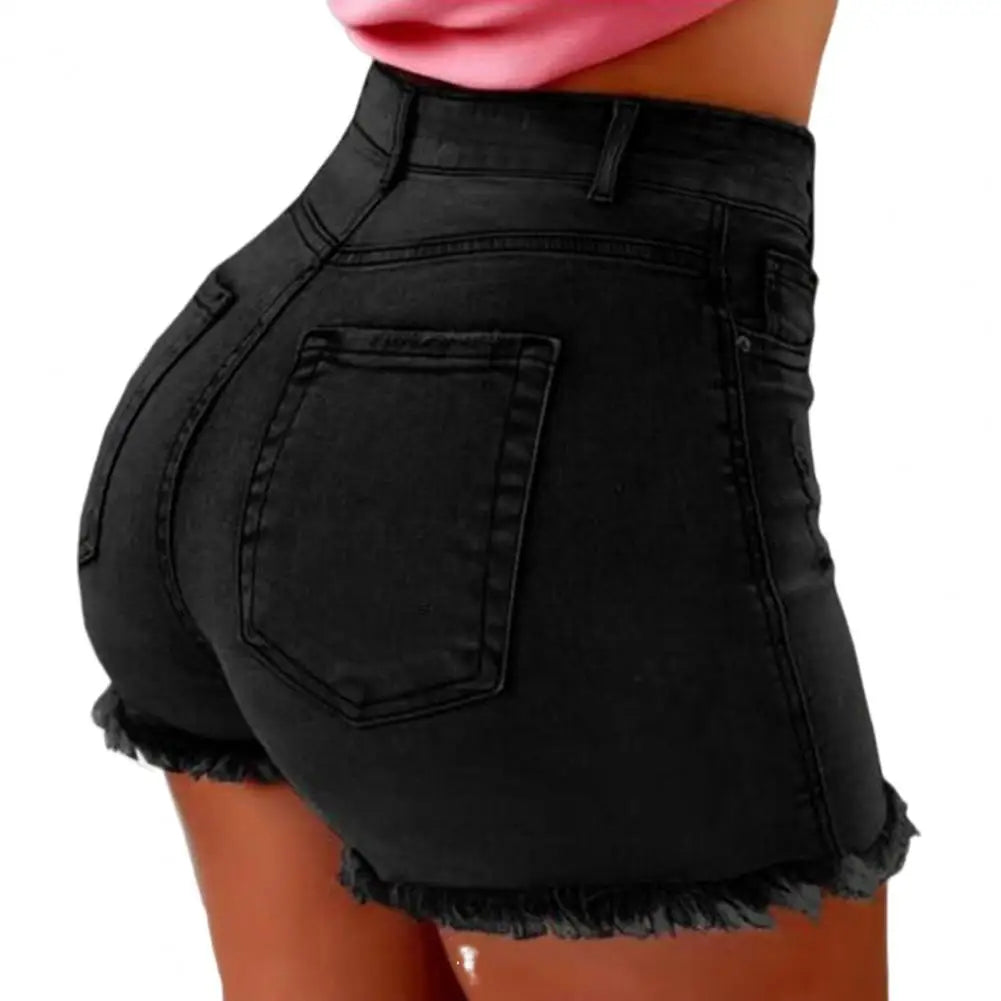 2025 Retro Distressed Ripped Edge Women Shorts High Waist Washed Butt-Lifted Slim Fit Side Pockets Casual Club Party Short Pants