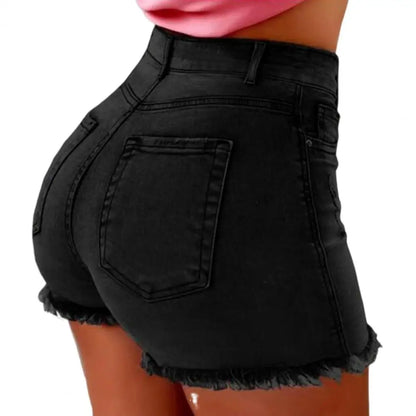2025 Retro Distressed Ripped Edge Women Shorts High Waist Washed Butt-Lifted Slim Fit Side Pockets Casual Club Party Short Pants