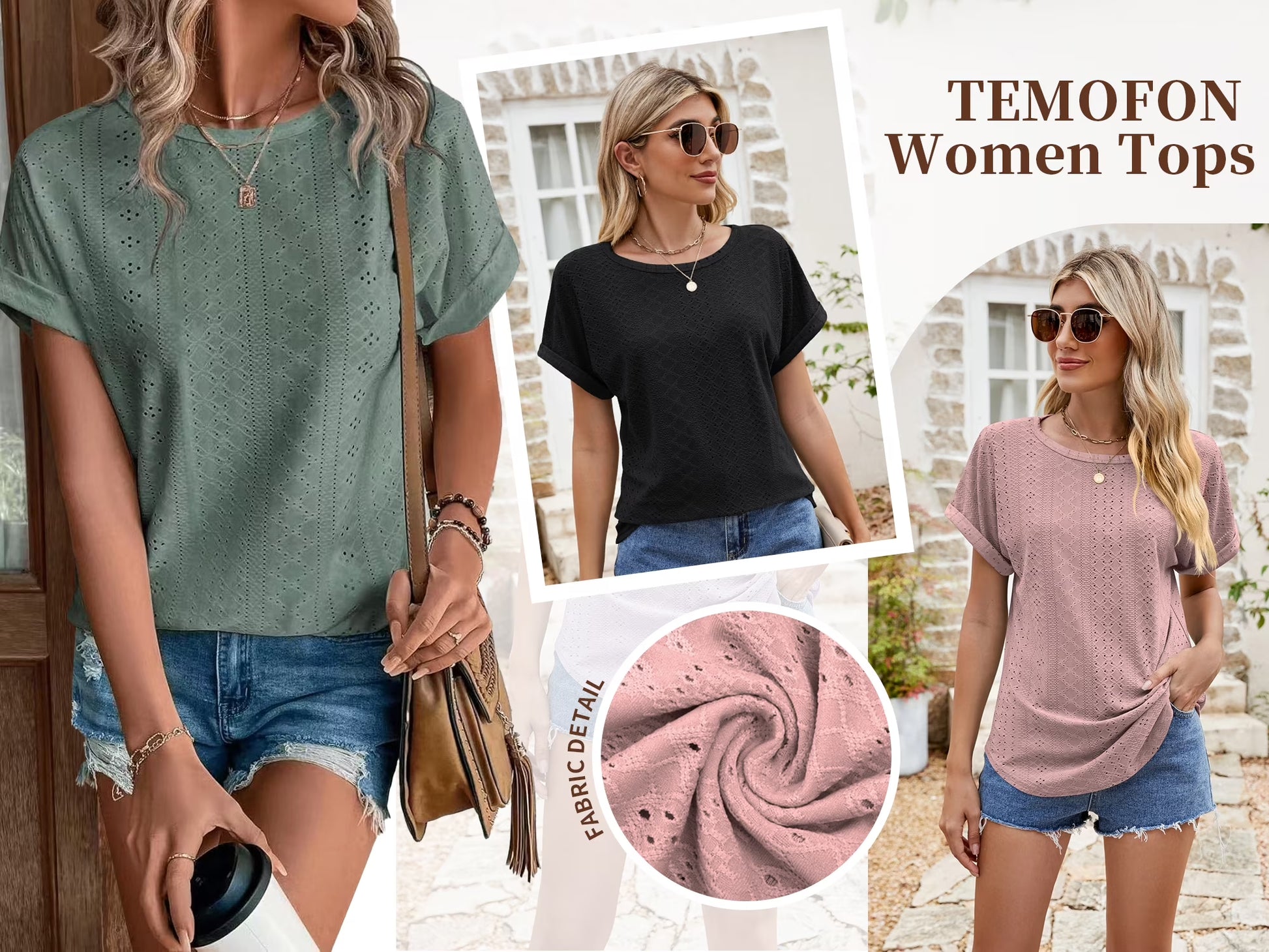 Summer Short Sleeve T Shirts for Women Casual Loose Tunic Tops Comfortable Crew Neck Tops for Womens Clothes Eyelet Embroidery Blouses Shirts