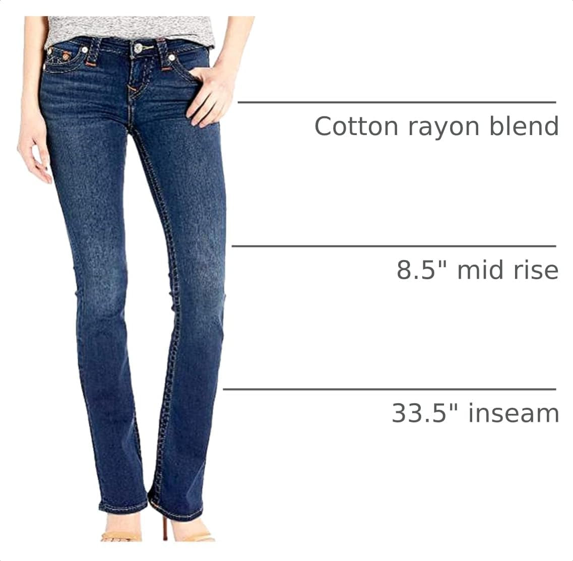 True Religion Women’S Becca Mid Rise Bootcut Jeans – Premium Stretch Denim, Flattering Ladies Jeans