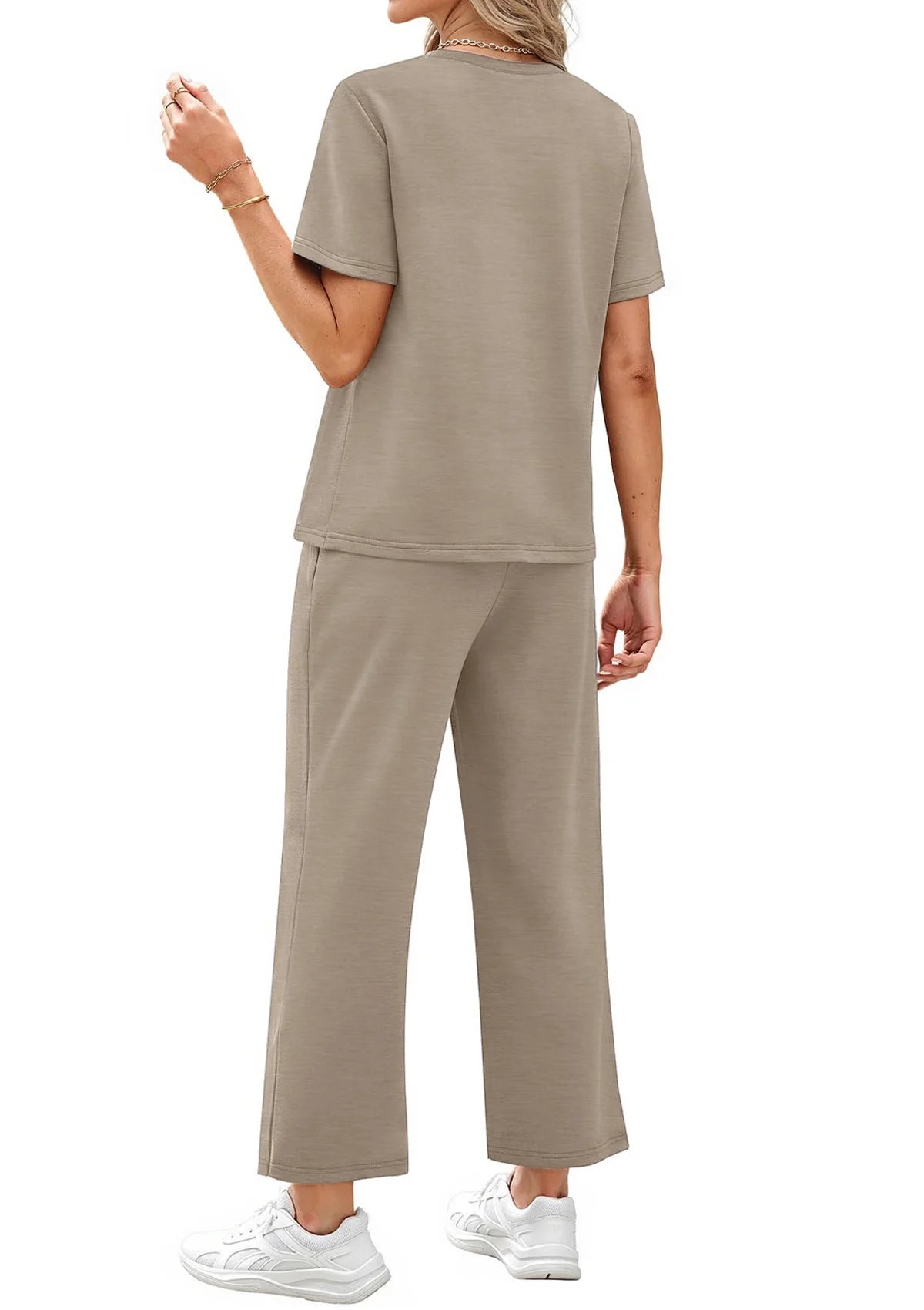 2 Piece Sets for Women Casual Summer Travel Vacation Outfits Short Sleeve Tops Wide Leg Pants Lounge Sets