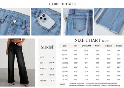 Wide Leg Jeans for Women Trendy High Waisted Stretchy Baggy Raw Hem Denim Palazzo Pants with Pockets