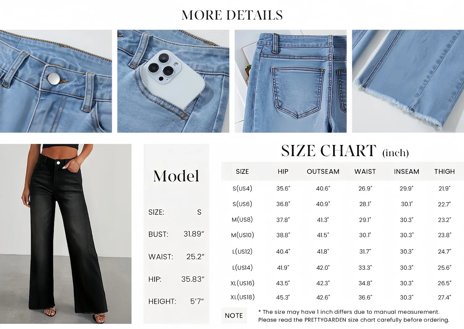 Wide Leg Jeans for Women Trendy High Waisted Stretchy Baggy Raw Hem Denim Palazzo Pants with Pockets