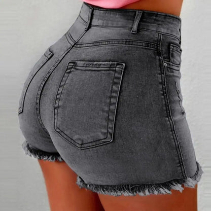 2025 Retro Distressed Ripped Edge Women Shorts High Waist Washed Butt-Lifted Slim Fit Side Pockets Casual Club Party Short Pants