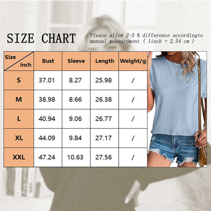 Summer Short Sleeve T Shirts for Women Casual Loose Tunic Tops Comfortable Crew Neck Tops for Womens Clothes Eyelet Embroidery Blouses Shirts