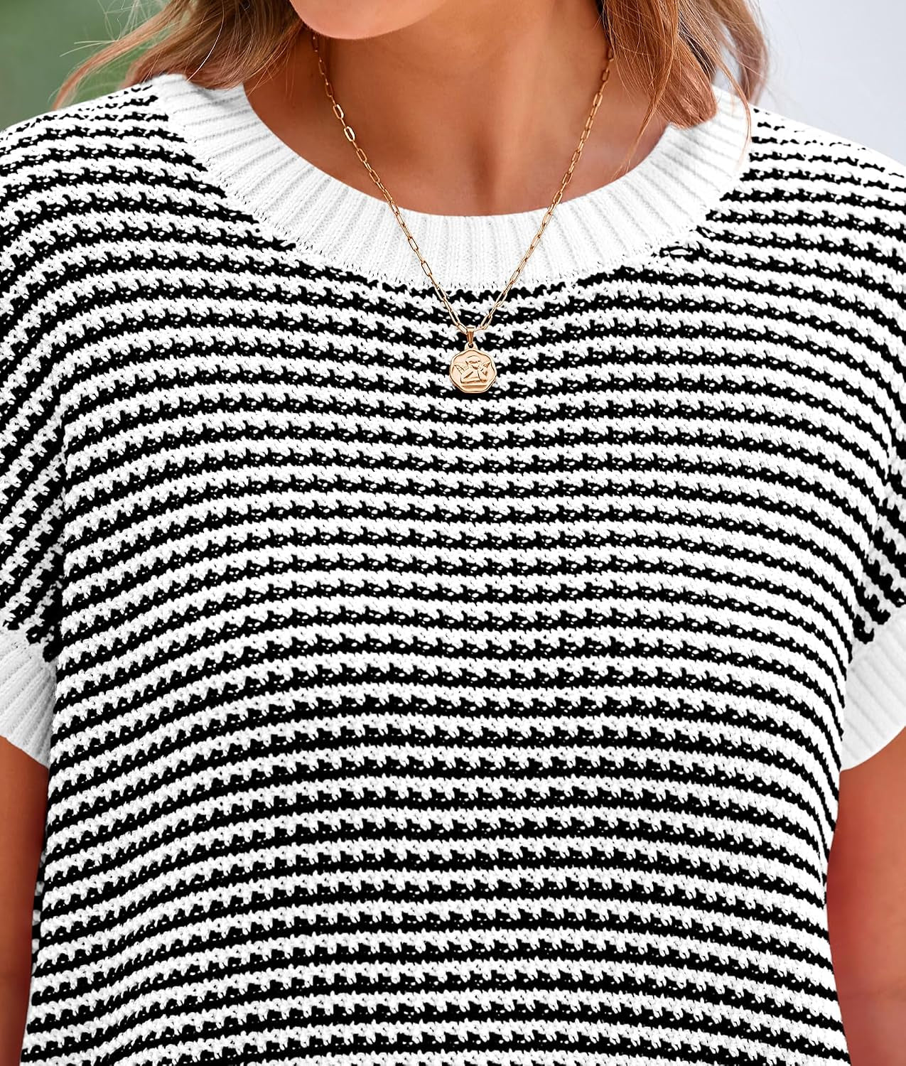 Women'S Striped Short Sleeve Sweater Vest | Summer Lightweight Sweaters,Round Neck Cap Sleeve Pullover,Spring Work Knit Top,Ladies Business Casual,Trendy Teacher Outfits
