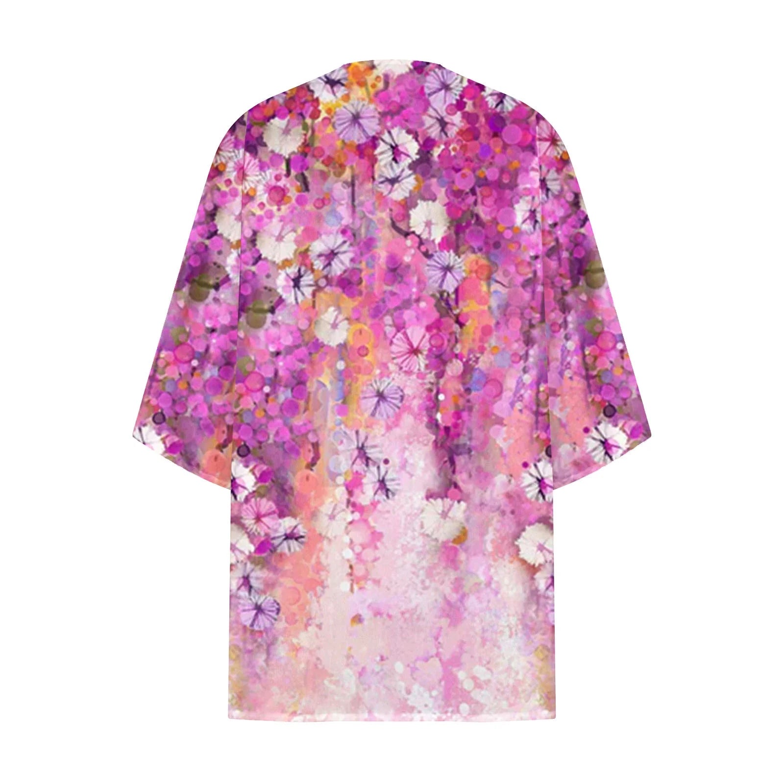Dyegold Women'S Beach Kimono Coverup Sheer Chiffon Cover Ups Casual Loose 3/4 Sleeve Floral Open Front Boho Cardigan Tops