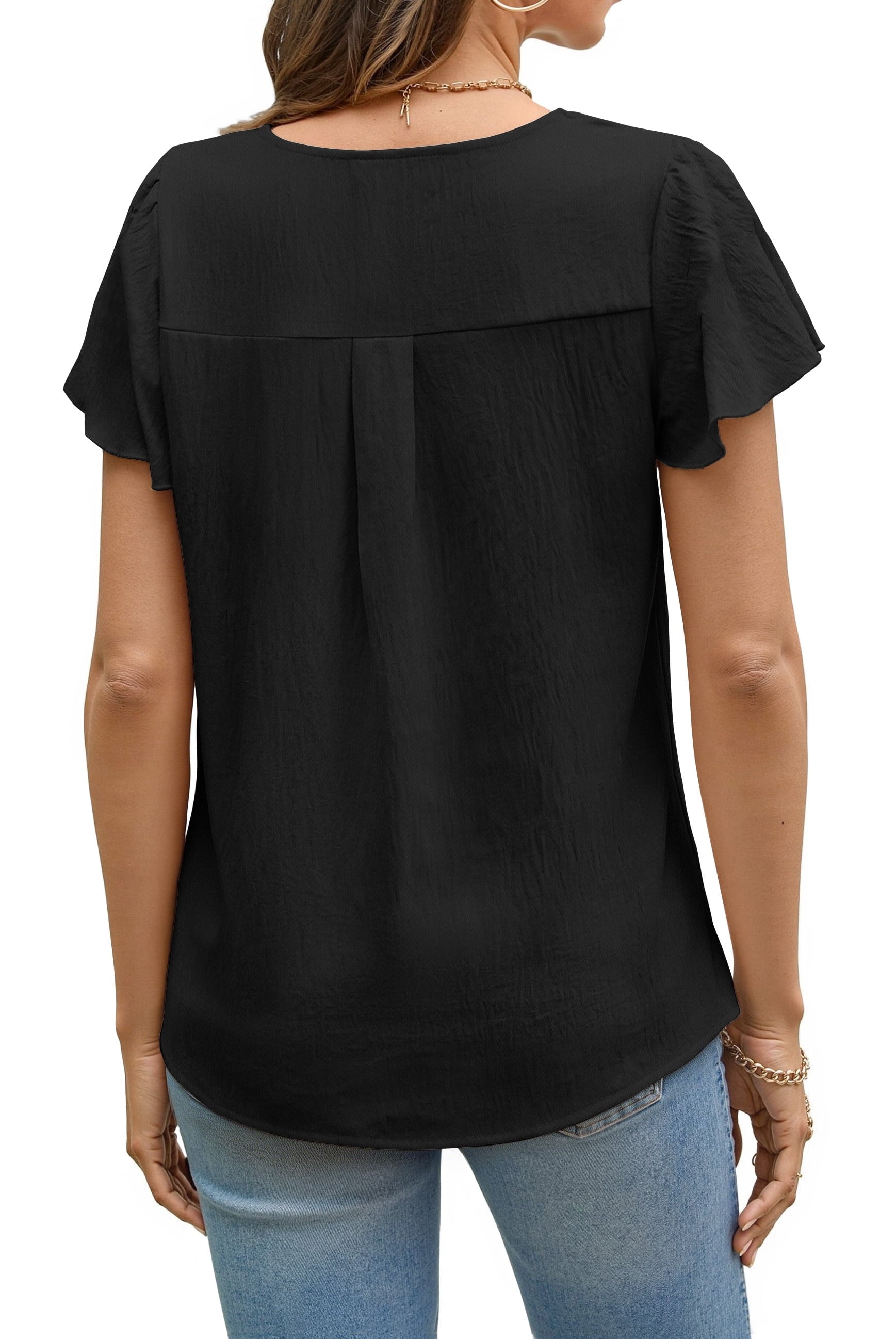 Pleated Blouses for Women Dressy Casual Tops Business Work Shirts Ruffle Sleeve Crew Neck Summer Outfits