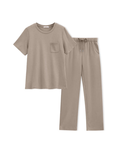 2 Piece Sets for Women Casual Summer Travel Vacation Outfits Short Sleeve Tops Wide Leg Pants Lounge Sets