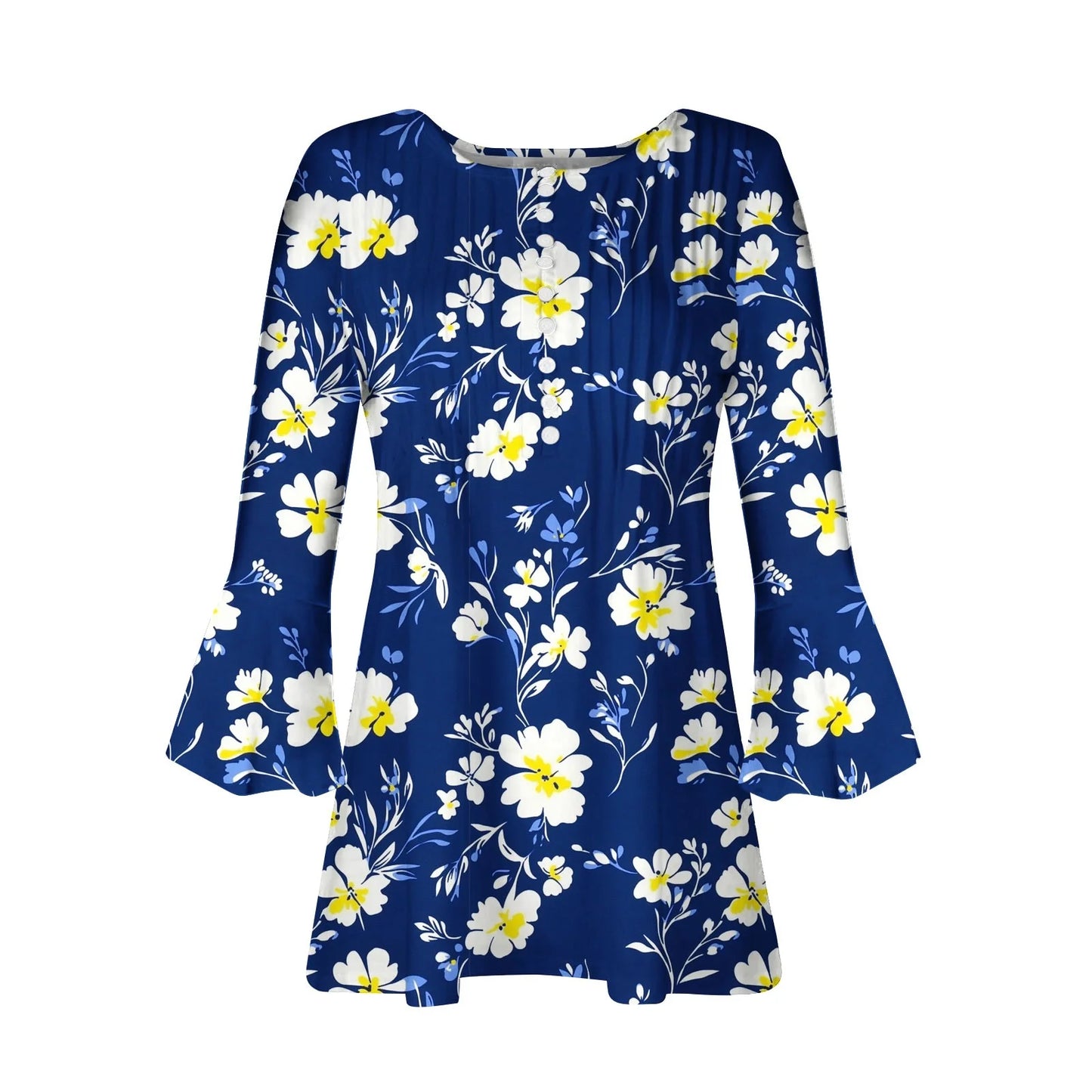 Ofertas En 3/4 Length Sleeve Womens Tops Button down V Neck T Shirts Floral Summer Tunic Ladies Tops Elegant Dressy Casual Blouses Fashion Vacation Tee Shirts Ropa Mujer