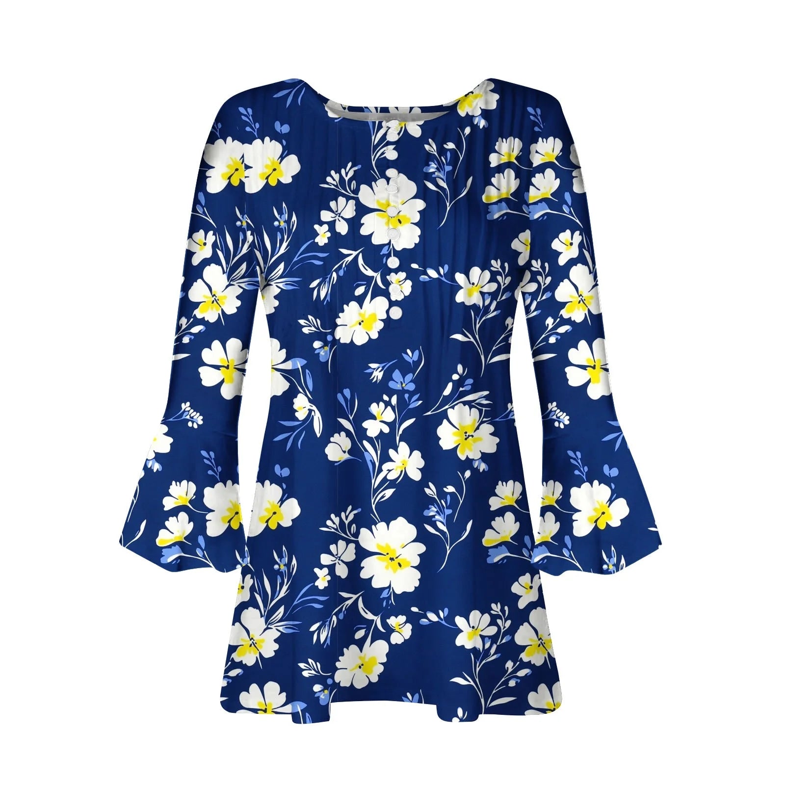 Ofertas En 3/4 Length Sleeve Womens Tops Button down V Neck T Shirts Floral Summer Tunic Ladies Tops Elegant Dressy Casual Blouses Fashion Vacation Tee Shirts Ropa Mujer