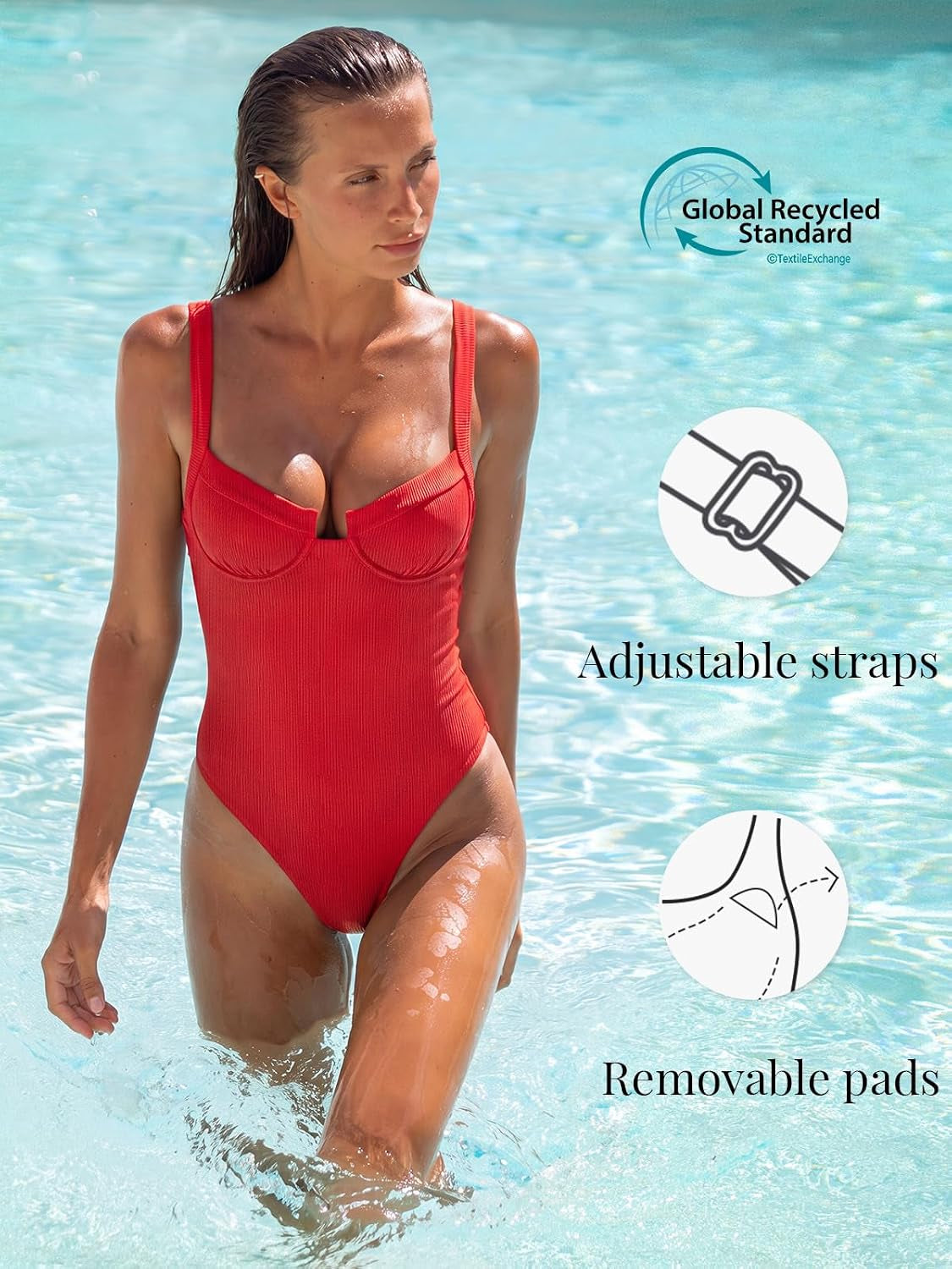 One Piece Swimsuit Women Tummy Control Ribbed Underwire Swimwear | Bathing Suits,Contrast Trim,Knotted,Retro,Vintage,Slimming,Push Up,Sexy ,Flattering,Beach,Vacation