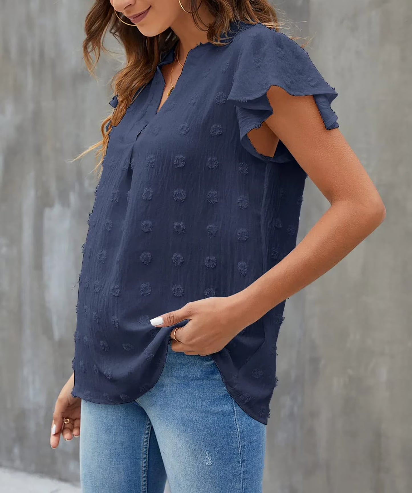 Blouses for Women Dressy V Neck Ruffle Sleeve Summer Tops Casual Flowy Shirts