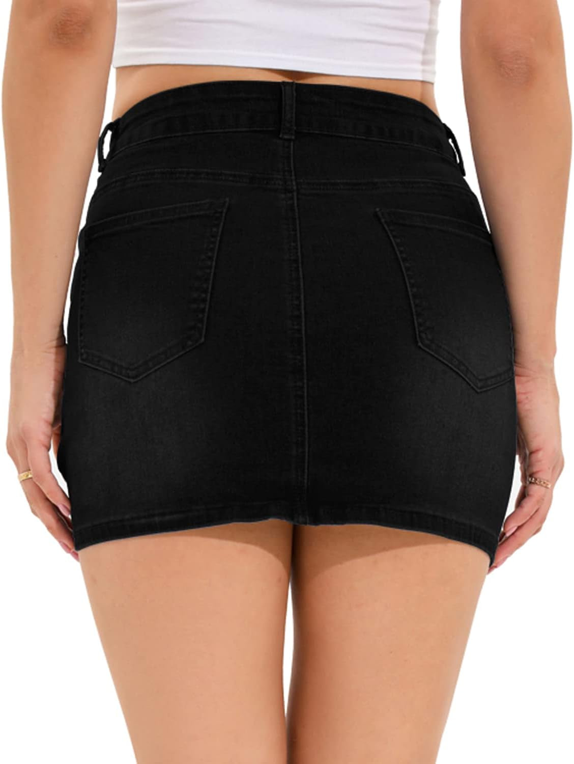 Women'S Button down Front Denim Short Skirt with Side Pocket