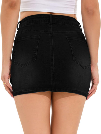 Women'S Button down Front Denim Short Skirt with Side Pocket
