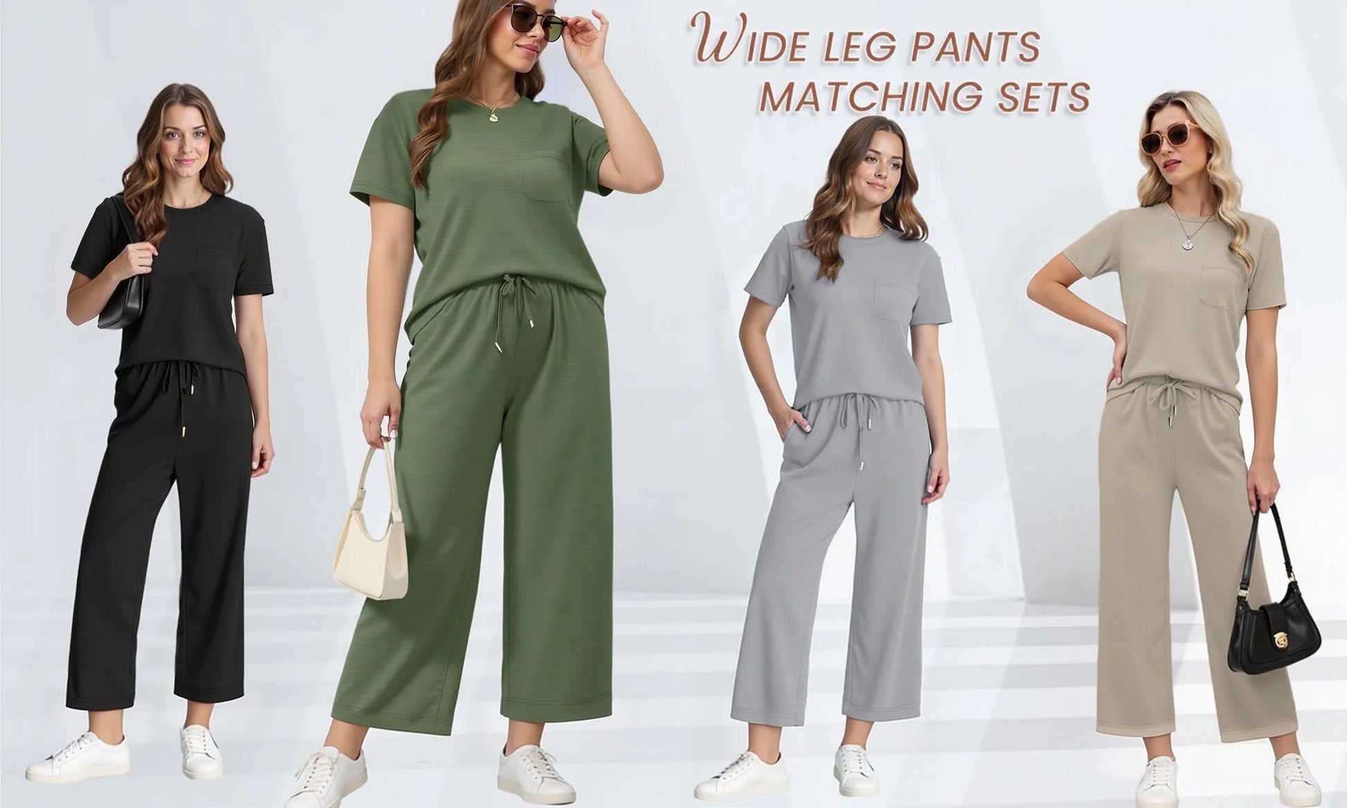 2 Piece Sets for Women Casual Summer Travel Vacation Outfits Short Sleeve Tops Wide Leg Pants Lounge Sets