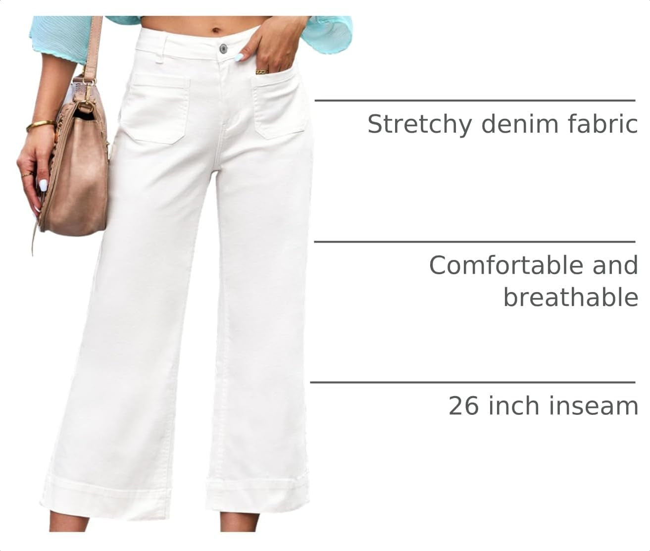 Wide Leg Jeans for Women Trendy High Waisted Crop Flare Jeans Pants | Cropped Baggy Jeans, High Rise, 26 Inch Inseam, Front Patch Pockets, Stretchy Denim Pants, Country Concert Outfits for Women