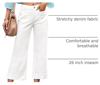 Wide Leg Jeans for Women Trendy High Waisted Crop Flare Jeans Pants | Cropped Baggy Jeans, High Rise, 26 Inch Inseam, Front Patch Pockets, Stretchy Denim Pants, Country Concert Outfits for Women