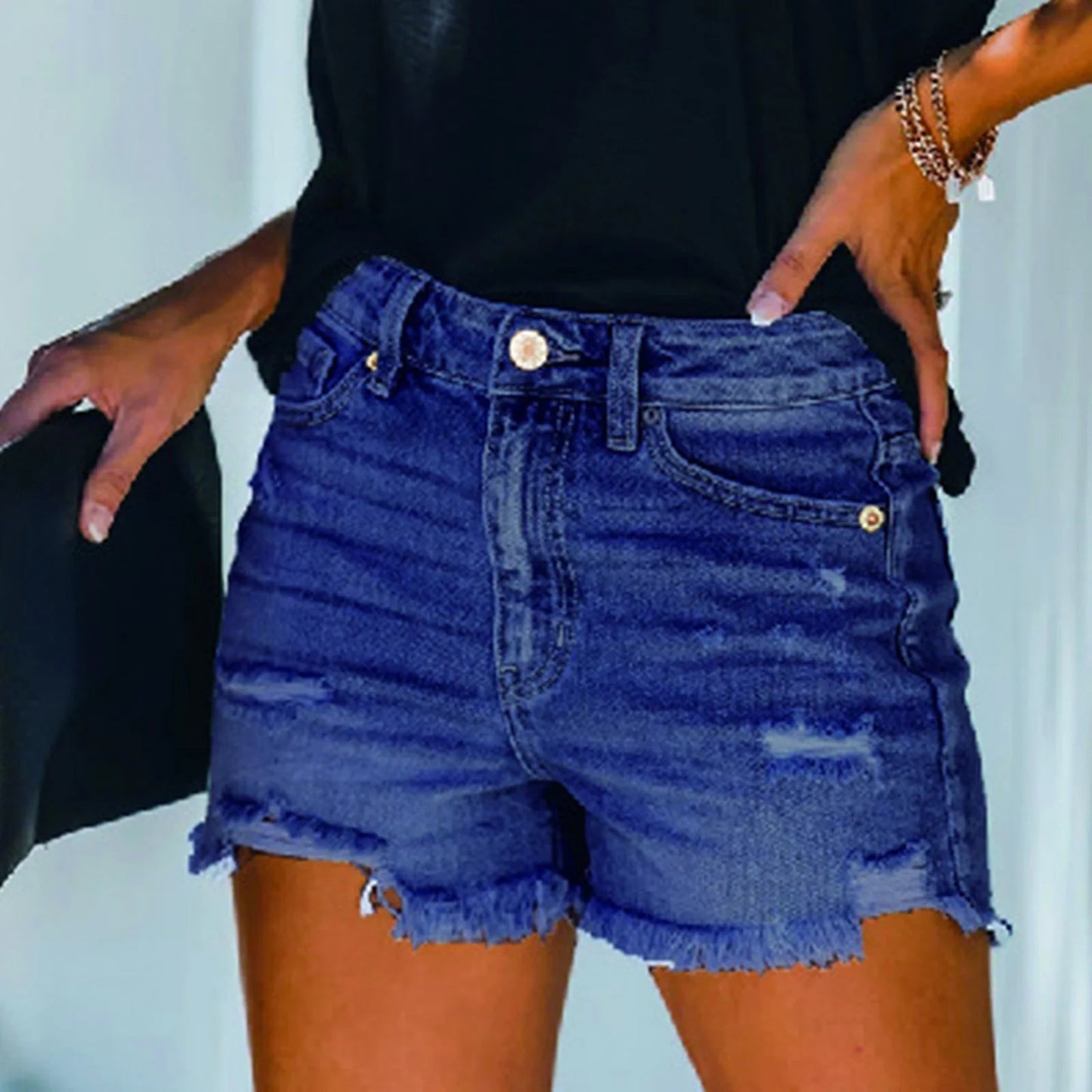 Denim Shorts for Women,Womens Ripped Denim Shorts Mid Rise Distressed Jean Shorts Stretchy Short Jeans
