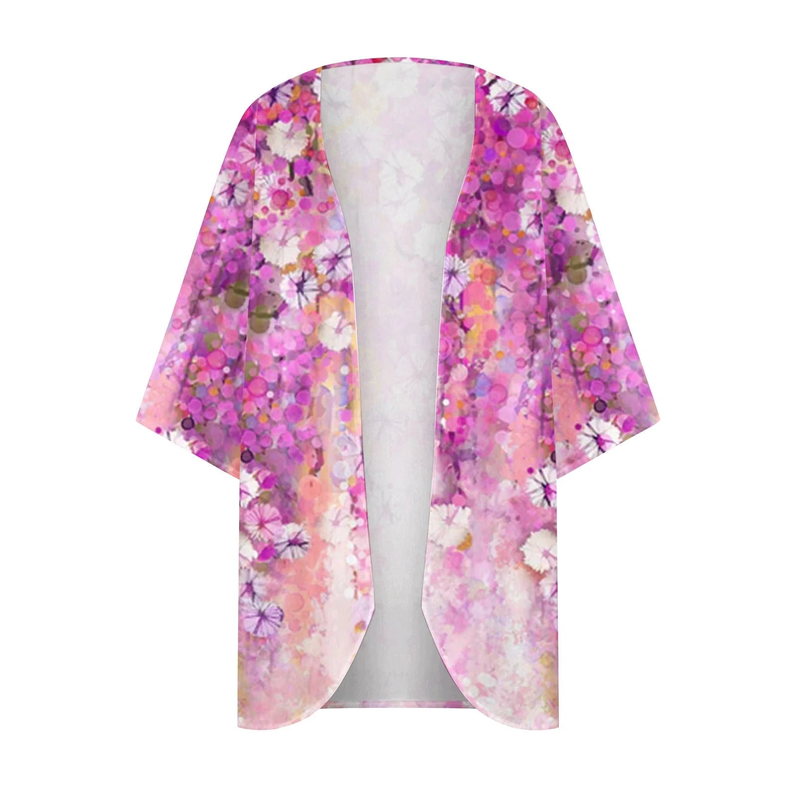 Dyegold Women'S Beach Kimono Coverup Sheer Chiffon Cover Ups Casual Loose 3/4 Sleeve Floral Open Front Boho Cardigan Tops