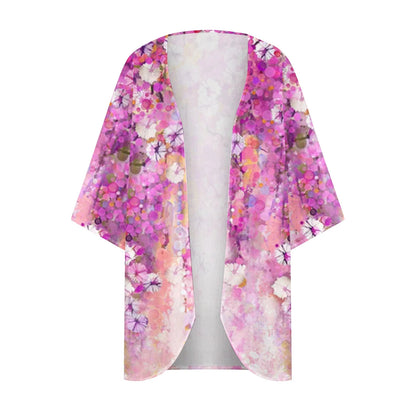Dyegold Women'S Beach Kimono Coverup Sheer Chiffon Cover Ups Casual Loose 3/4 Sleeve Floral Open Front Boho Cardigan Tops