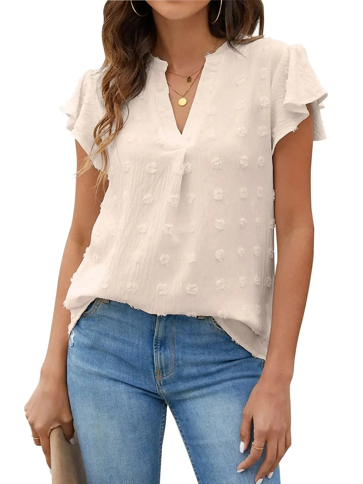 Blouses for Women Dressy V Neck Ruffle Sleeve Summer Tops Casual Flowy Shirts