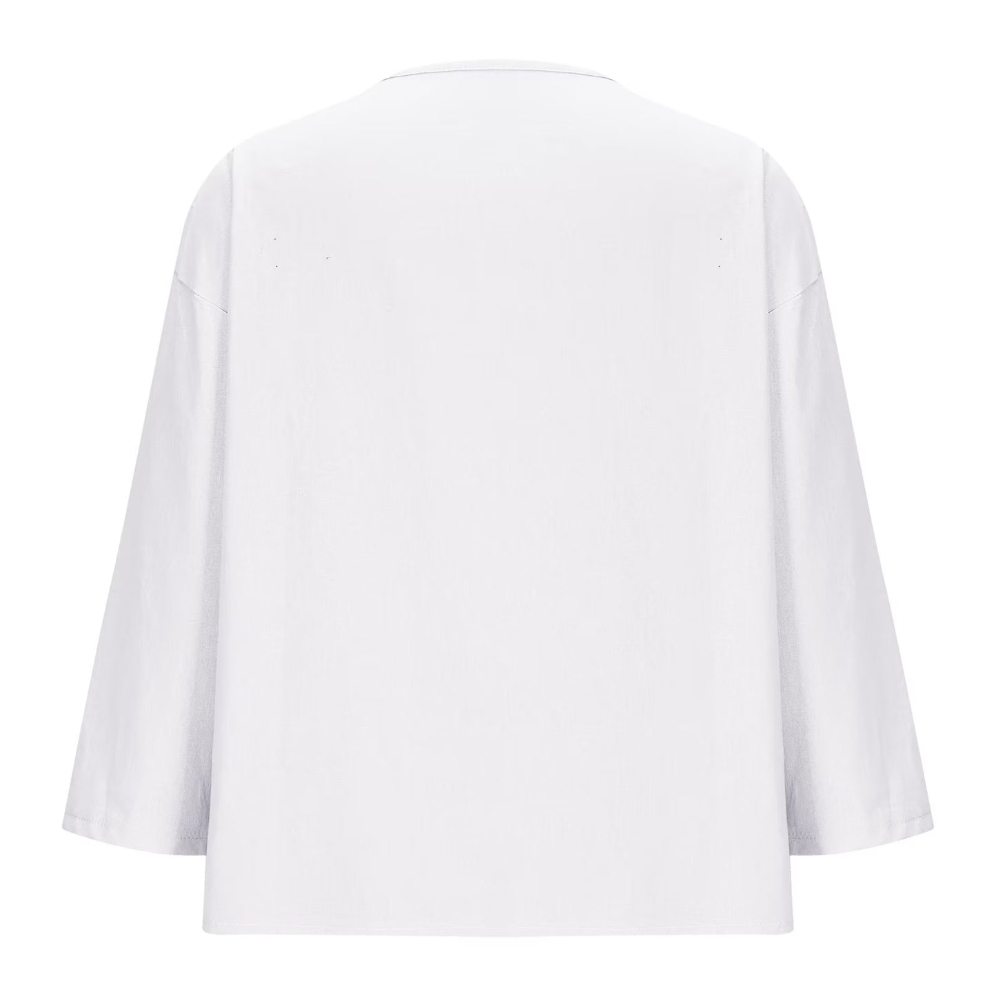 Women'S New Solid Color V-Neck Quarter 3/4 Sleeve Loose Cotton and Linen Button up Top Beach Vacation Clothes for Women White XXXL