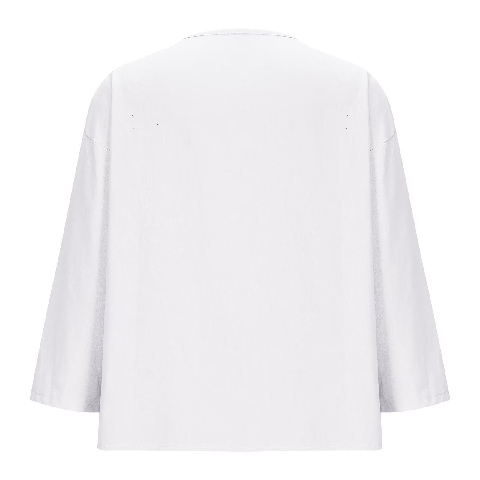 Women'S New Solid Color V-Neck Quarter 3/4 Sleeve Loose Cotton and Linen Button up Top Beach Vacation Clothes for Women White XXXL