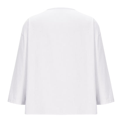 Women'S New Solid Color V-Neck Quarter 3/4 Sleeve Loose Cotton and Linen Button up Top Beach Vacation Clothes for Women White XXXL
