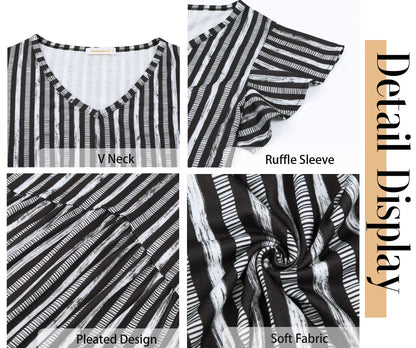 Womens Tops V Neck Short Sleeve Summer Shirts Babydoll Peplum Tops Tunic Dressy Casual Blouses