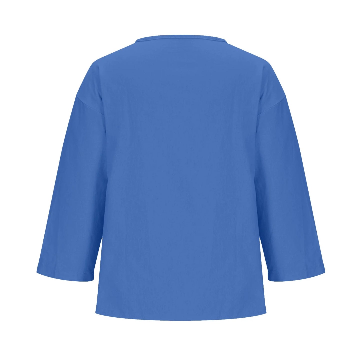 Women'S Fashion Summer V Neck Leisure Three-Quarter Sleeve Solid Women Beach Fashion Blue XL