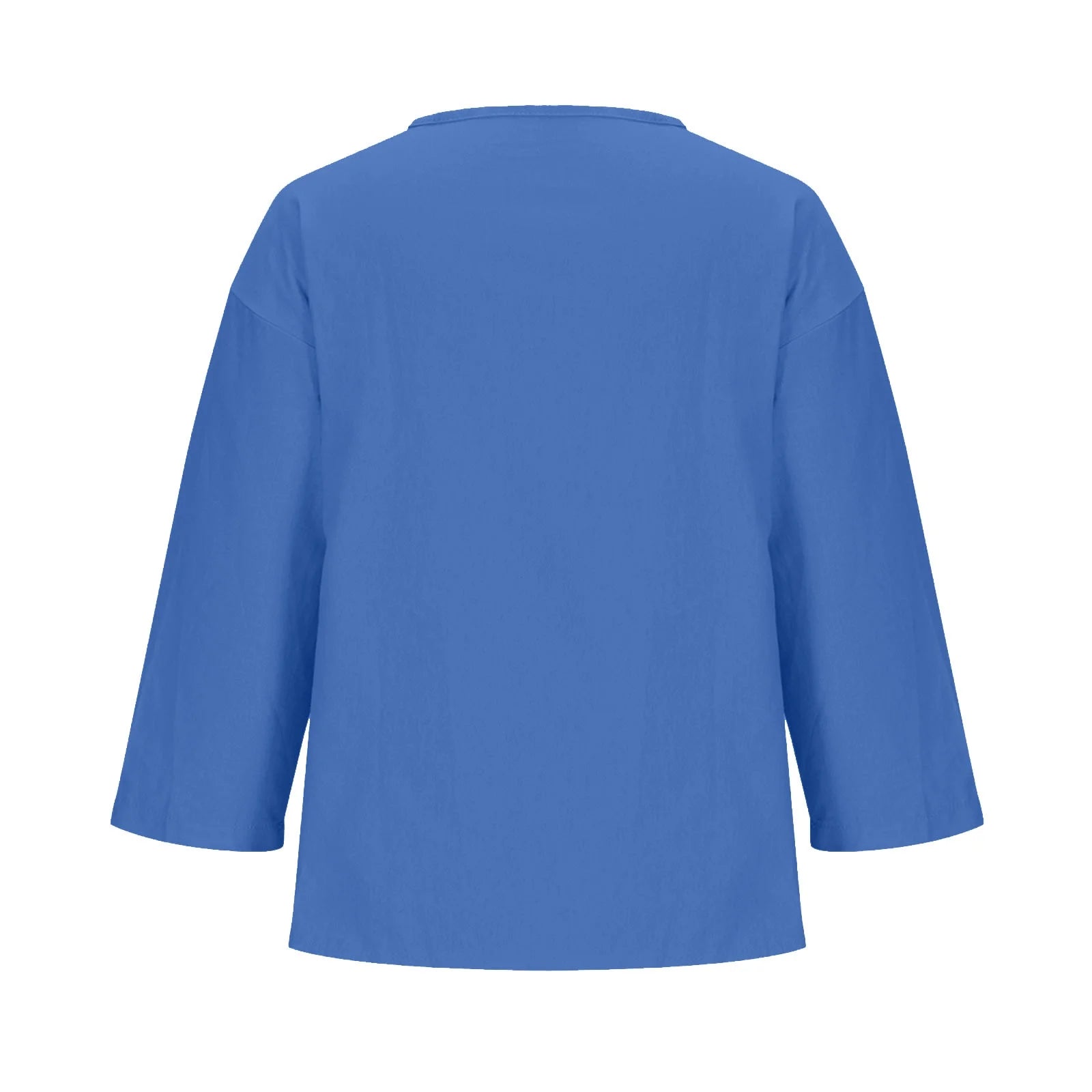 Women'S Fashion Summer V Neck Leisure Three-Quarter Sleeve Solid Women Beach Fashion Blue XL
