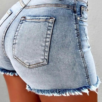 2025 Retro Distressed Ripped Edge Women Shorts High Waist Washed Butt-Lifted Slim Fit Side Pockets Casual Club Party Short Pants