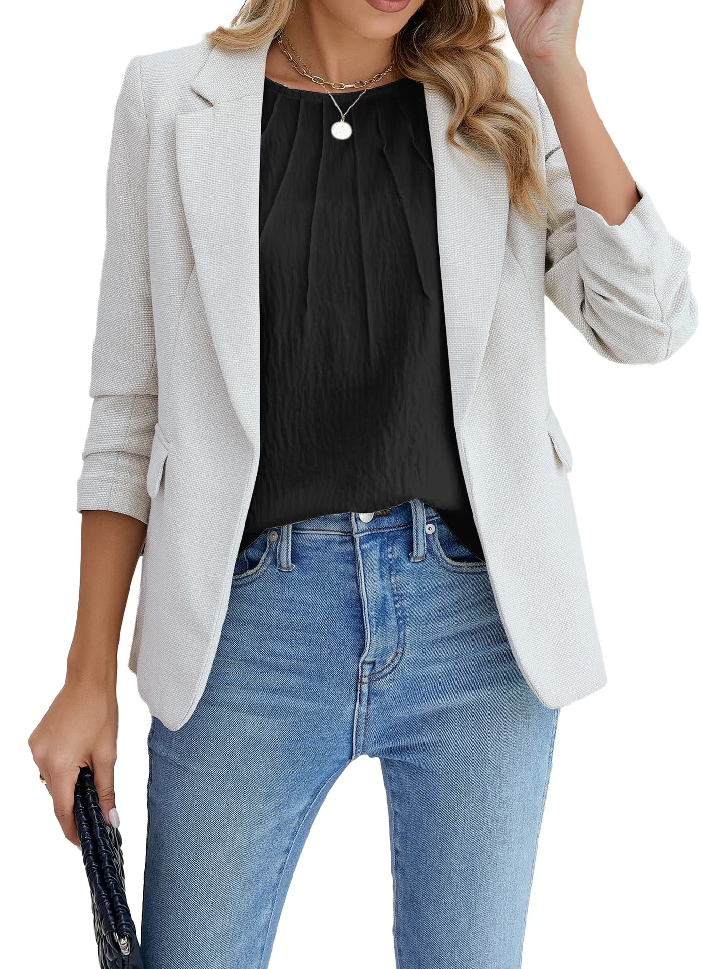 Pleated Blouses for Women Dressy Casual Tops Business Work Shirts Ruffle Sleeve Crew Neck Summer Outfits