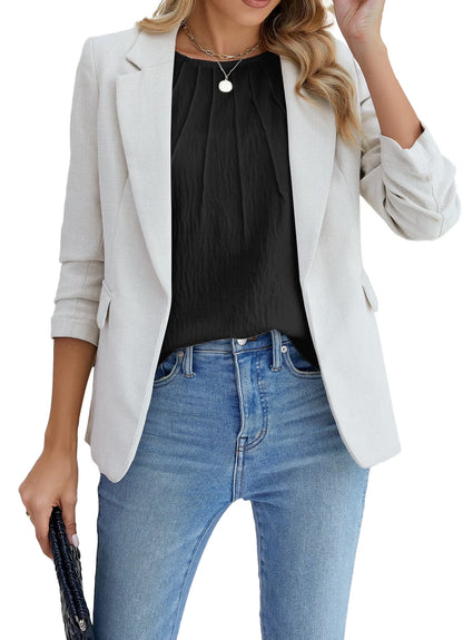 Pleated Blouses for Women Dressy Casual Tops Business Work Shirts Ruffle Sleeve Crew Neck Summer Outfits
