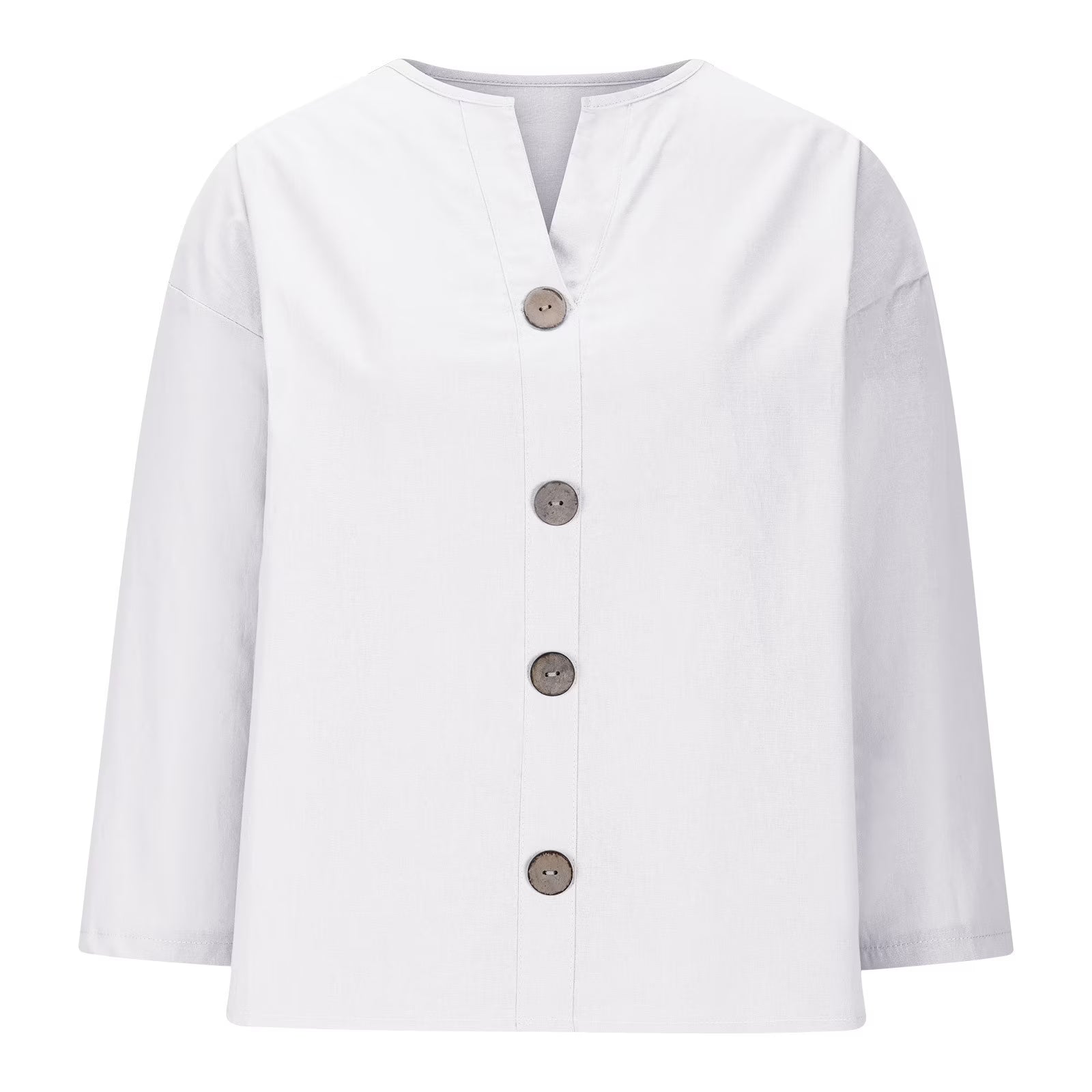 Women'S New Solid Color V-Neck Quarter 3/4 Sleeve Loose Cotton and Linen Button up Top Beach Vacation Clothes for Women White XXXL