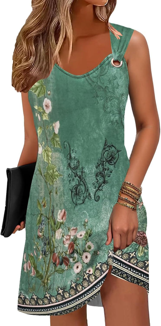 Summer Dresses for Women 2026 Vacation Beach Cover Ups Swimsuit Sundresses | Sleeveless Sun Dresses, Womens Summer Dress,Casual,Striped,Boho Floral Printed,Ladies Dress,Bathing Suits,Sundress