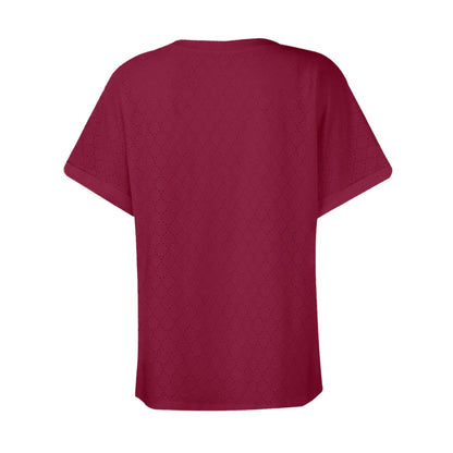 Summer Women Blouses  Summer Tops for Women'S Fashion Casual Solid Color Button V Neck T-Shirt Tops Blouse for Women Wine S