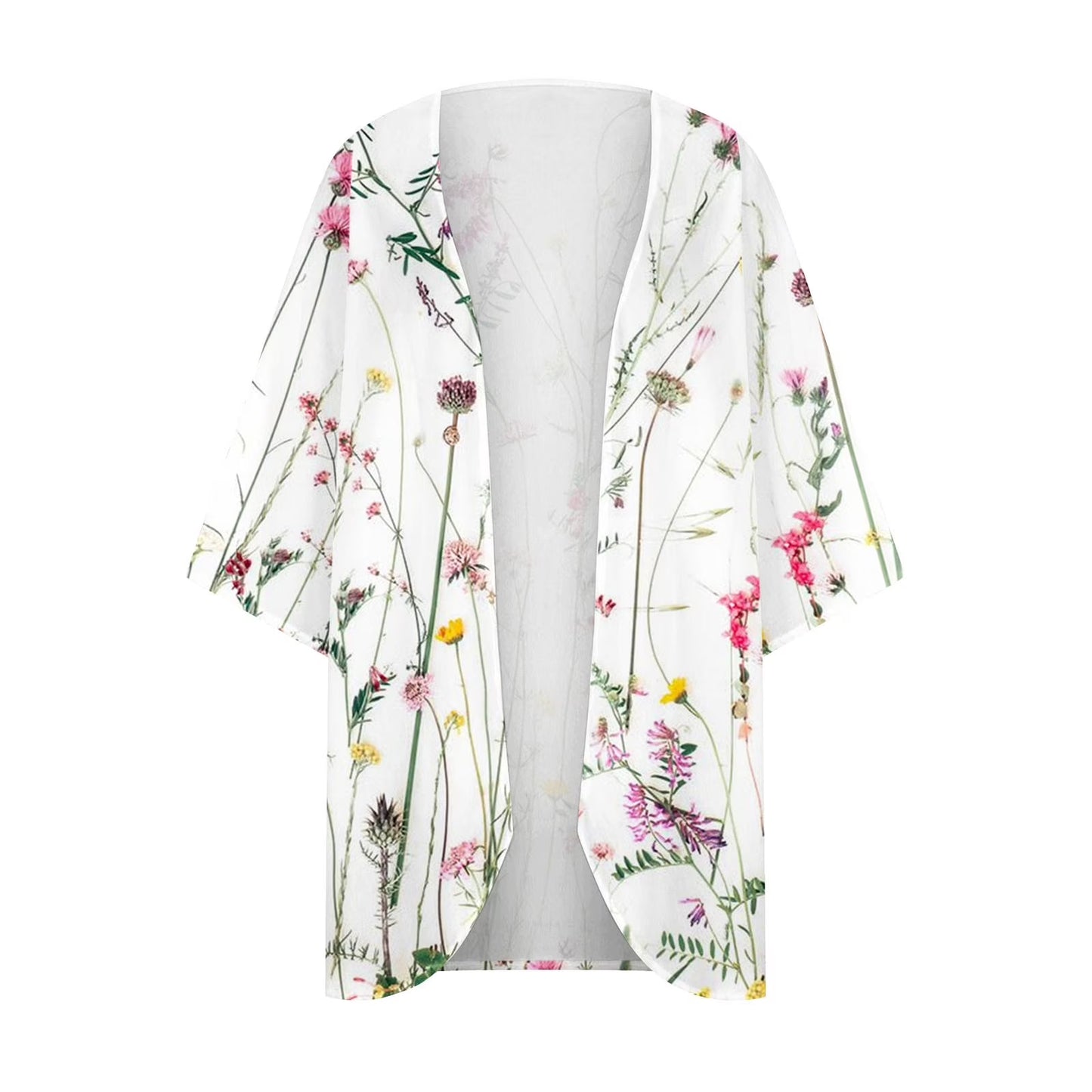 Dyegold Women'S Beach Kimono Coverup Sheer Chiffon Cover Ups Casual Loose 3/4 Sleeve Floral Open Front Boho Cardigan Tops