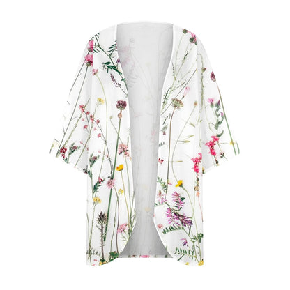 Dyegold Women'S Beach Kimono Coverup Sheer Chiffon Cover Ups Casual Loose 3/4 Sleeve Floral Open Front Boho Cardigan Tops