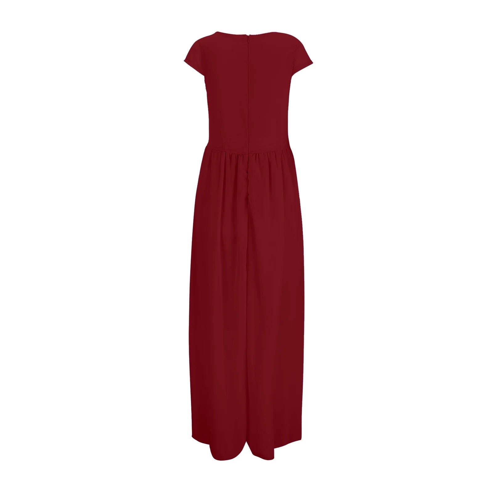 plus Size Womens Dresses Women'S V-Neck Solid Color Short Sleeve Chiffon Waist Closing Evening Dress