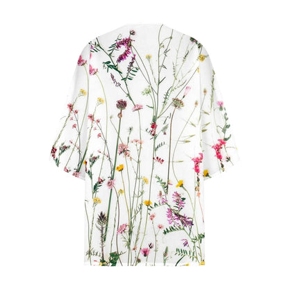 Dyegold Women'S Beach Kimono Coverup Sheer Chiffon Cover Ups Casual Loose 3/4 Sleeve Floral Open Front Boho Cardigan Tops