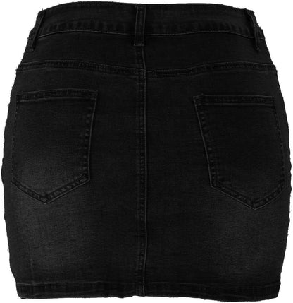 Women'S Button down Front Denim Short Skirt with Side Pocket
