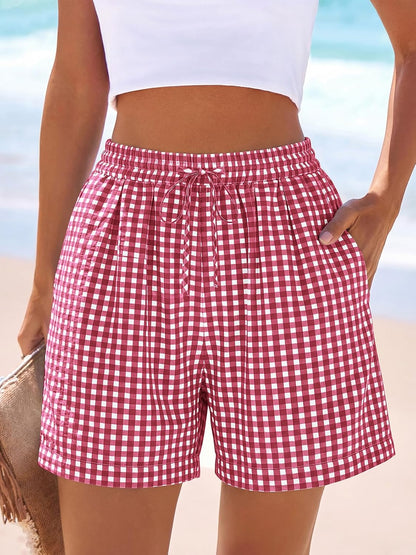Elastic Waist Summer Shorts for Women with Pockets | Soft Textured Cute Pajama Bottoms with Pockets, Striped Plaid Floral, Trendy 2026 Y2K Outfits, Travel Beach Vacation Clothes