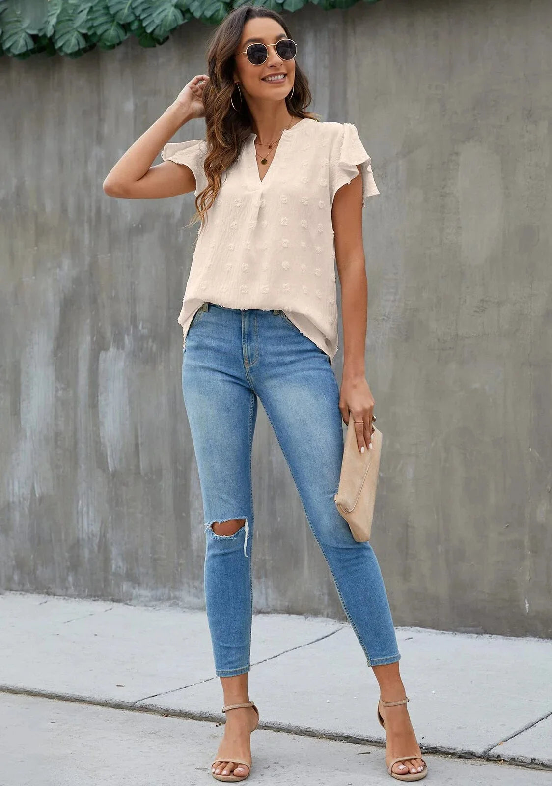 Blouses for Women Dressy V Neck Ruffle Sleeve Summer Tops Casual Flowy Shirts