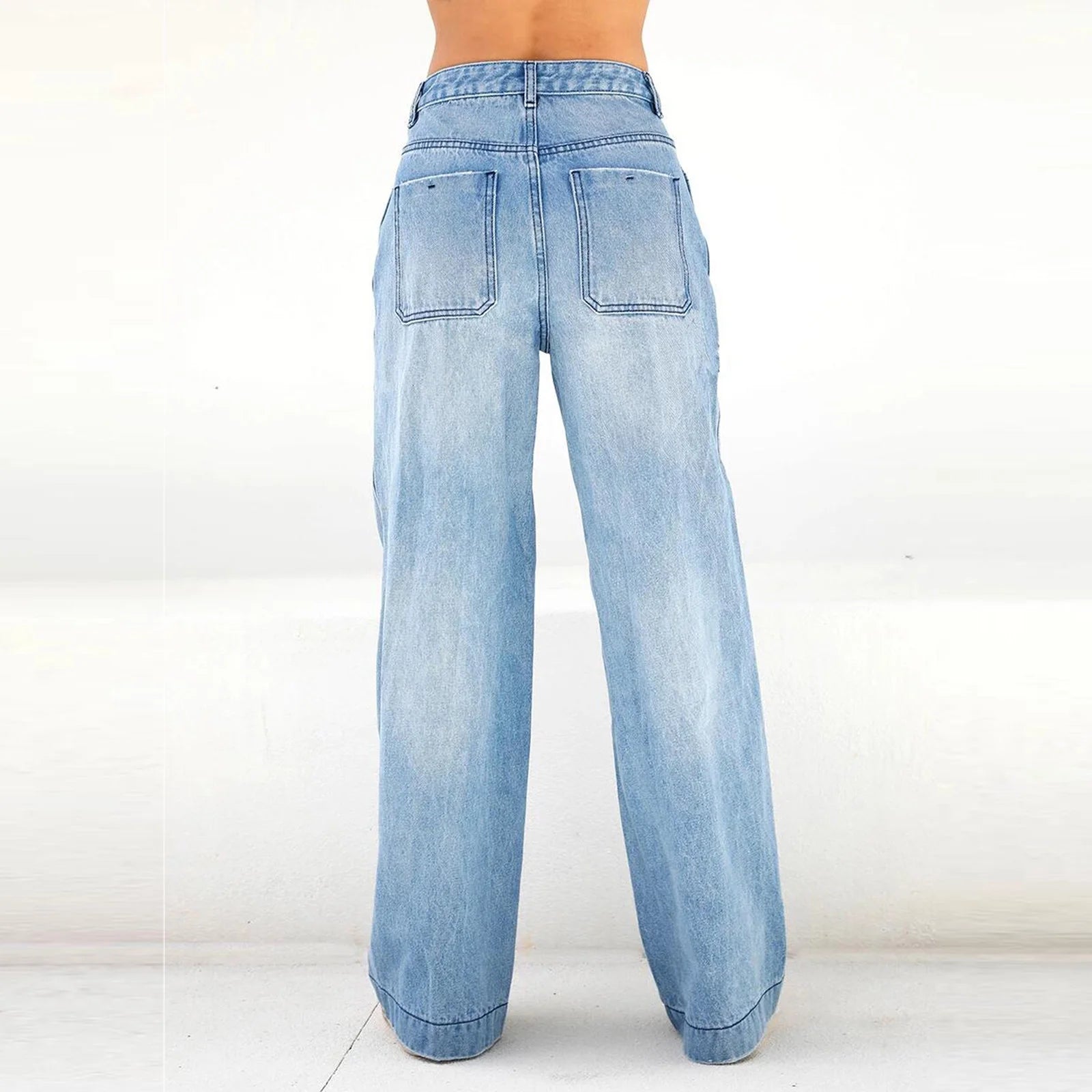 Women'S Fashion Jeans High Waisted Wide Leg Jeans Summer Casual Straight Baggy Jeans Color Block Patch Denim Trousers Dark Blue,S