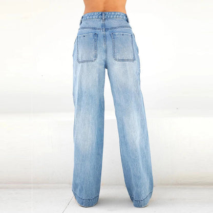 Women'S Fashion Jeans High Waisted Wide Leg Jeans Summer Casual Straight Baggy Jeans Color Block Patch Denim Trousers Dark Blue,S