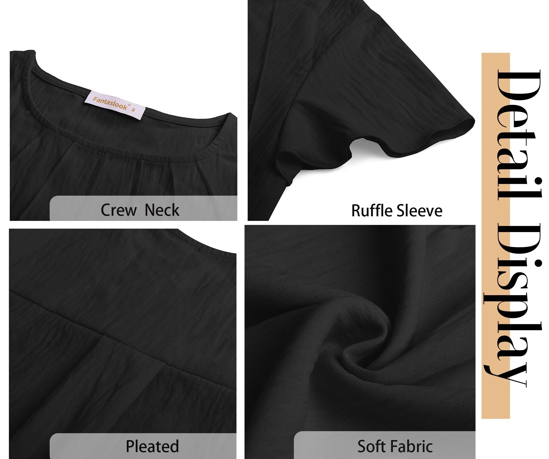 Pleated Blouses for Women Dressy Casual Tops Business Work Shirts Ruffle Sleeve Crew Neck Summer Outfits