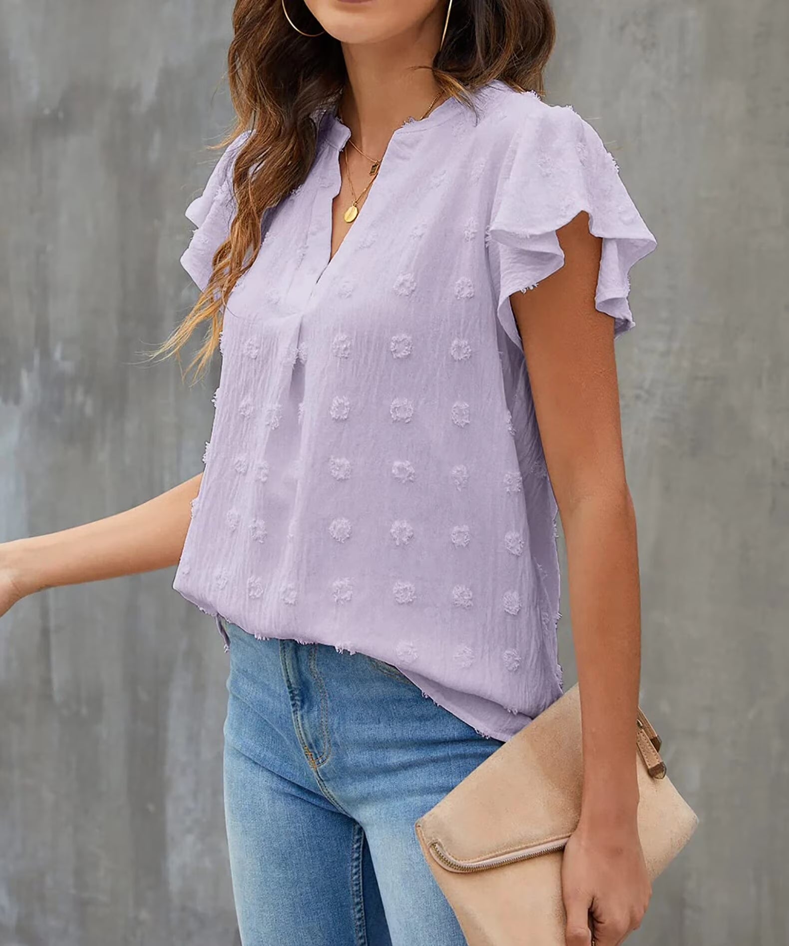 Blouses for Women Dressy V Neck Ruffle Sleeve Summer Tops Casual Flowy Shirts